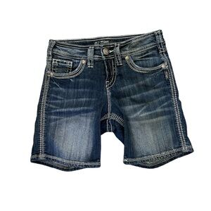 Silver Shorts Women’s W25 Suki Flap Short Jean Mid Rise Pockets Medium‎ Wash EUC